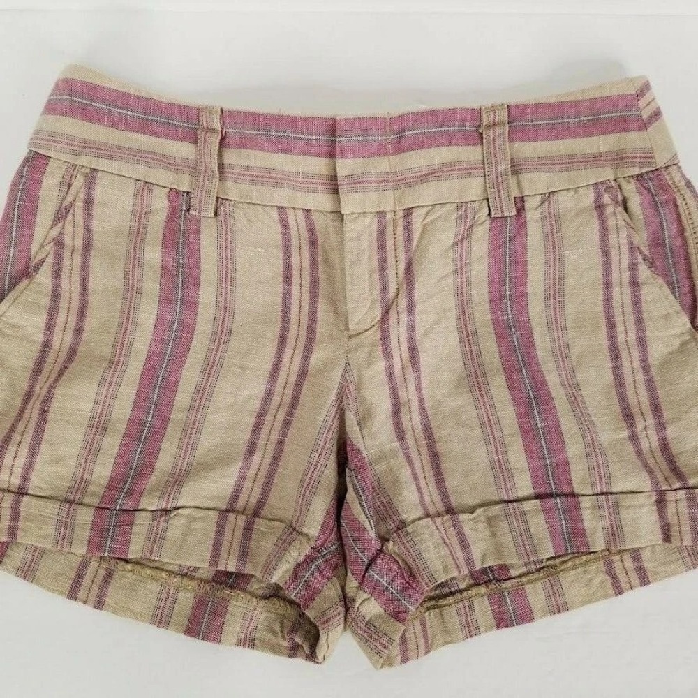 LOFT Ann Taylor Women's Size 2 Linen Cotton Blend Striped Cuffed Shortsโ Beige